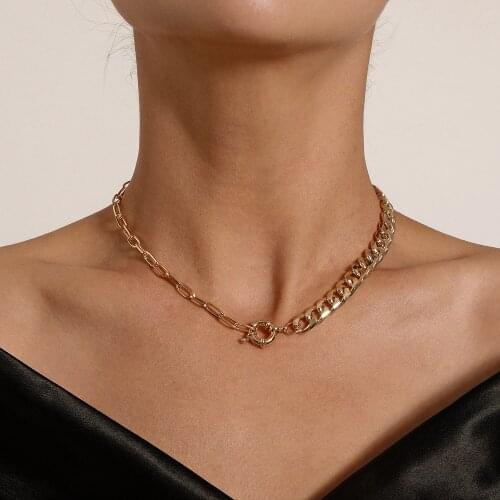 Punk Cubana Link Simple Necklace 2021 Fashion Rudder Buckle Gold Silver Color Chain Necklace for Women Asymmetric Simple Jewelry