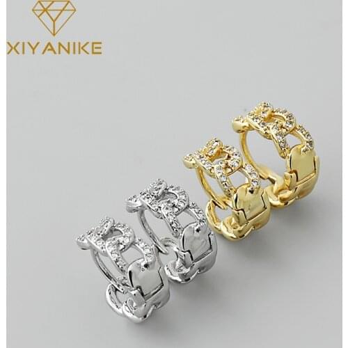 XIYANIKE 925 Sterling Silver Round Hollow Irregular Diamond Hoop Earrings Women Fashion Double Color Gorgeous Jewelry Wedding