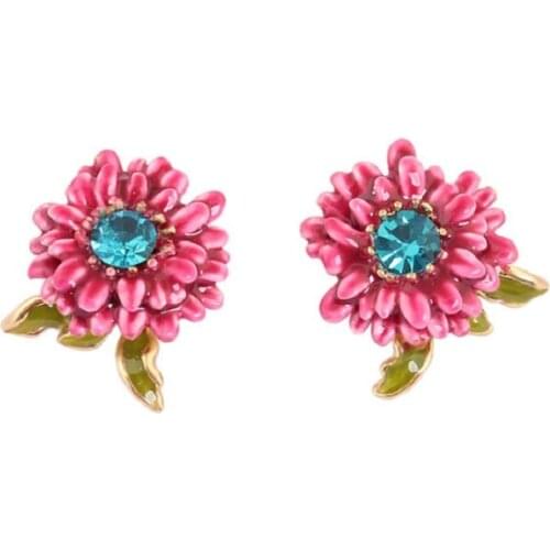 Simple Fashion Environmentally Friendly Plated Gold Enamel Flower Studs Earrings