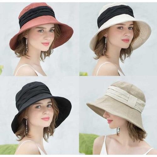 2021 Summer Sun Hats For Women Cotton Linen Foldable Beach Hat Fashion Patchwork Bucket Hat Cap chapeau femme