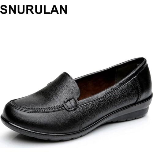 SNURULANNew Genuine Leather Women Flats Handmade Womens Shoes Flats Fashion Loafers Women Casual Shoes Soft Bottom women shoes