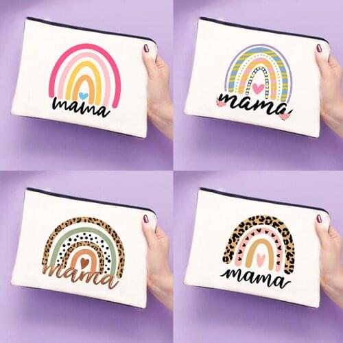 Rainbow Mama Print Makeup Bag Travel Cosmetic Case Female Toiletries Storage Bags Ladies Beauty Coin Organizer Purse Mother Gift