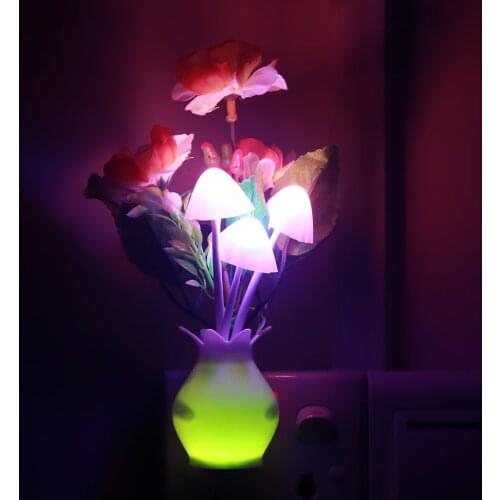 Us/eu Plug Led Night Light Sensor Controlled Wall Socket Night 0.2w Illumination Mushroom Colorful Lights Home Decor