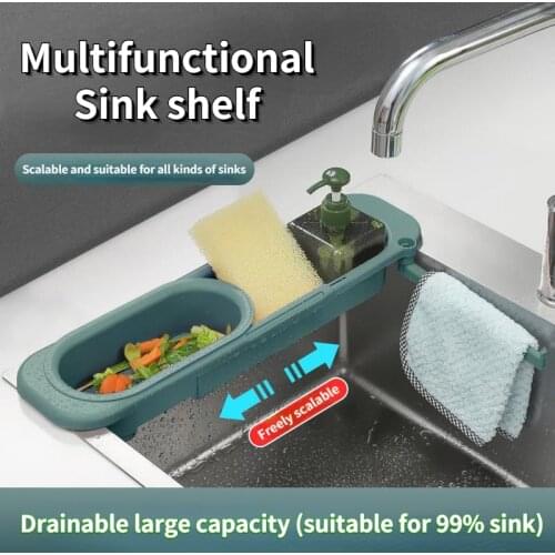 Telescopic Sink Shelf Kitchen Storage Rack Soap Sponge Drain Rack Basket Faucet Holder Adjustable Bathroom Sink Organizer Case