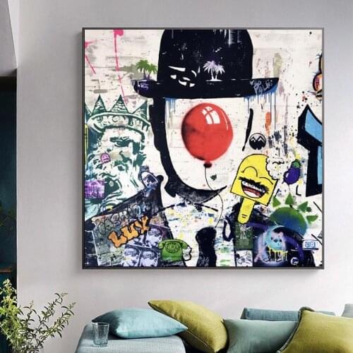 Luck Gentlemen Clown Street Art Prints Painting On Abstract Graffiti Canvas Wall Art Funny Picture For Living Room Decorarion