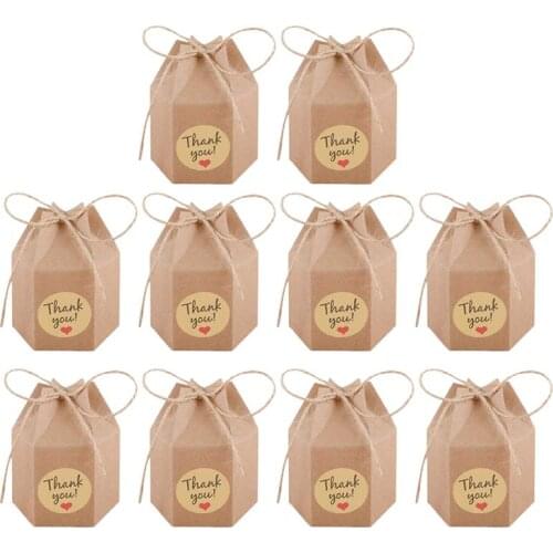 50 Sets Candy Box Kraft Paper Packing Box Present Box Hexagon Wrapping Case Candy Box Wedding Cookie Packaging Box