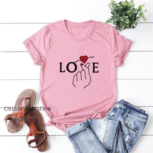 Love Hand Print Pink T Shirt Women TShirt Summer XS-4XL Soft Premium T-Shirt Crew Neck Short Sleeve Tees Women Shirts Tops