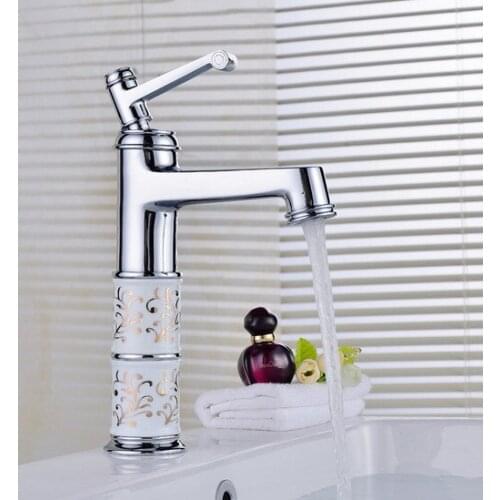 European style Chrome color gold bathroom mixer tap with solid brass basin faucet and hot cold basin mixer tap