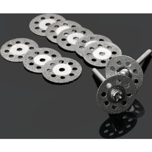 10Pcs 20mm Diamond Grinding Disc Wheel Mini Circular Saw & 2Pcs 1/8" Shank Mandrel Kit Rotary Tool for Cutting Metal Stone Glass