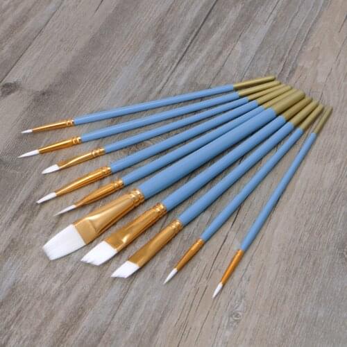 10Pcs Blue Oil Gouache Watercolor Painting Nail Art Pen White Nylon Hair Brushes Y5GE
