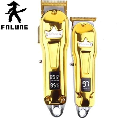 FnLune 2pcs Hair Clippers Men Barber Trimmer Set Hair Cutting Clippers Professional Cordless Clippers Blade Trimmer LED Display