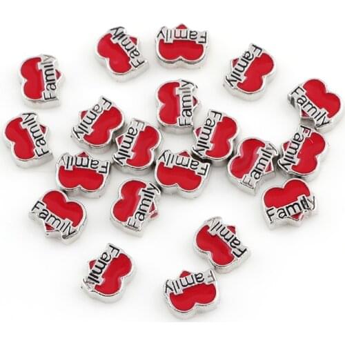 F140 Red Heart Shape Family Floating Charms For Glass Living Locket 6*7mm