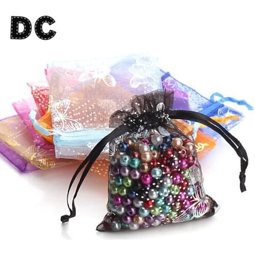 25pcs/lot 7x9/9x12cm Net Butterfly Wedding Sugar Packaging Drawstring Organza Jewelry Pouch Christmas Gift Bags