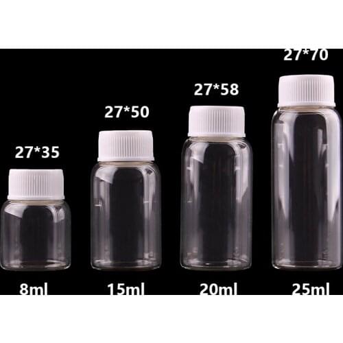 8ml 15ml 20ml 25ml Small Transparent Glass Bottles with White Plastic Screw Cap Tiny Jar Vials DIY Craft 50pcs