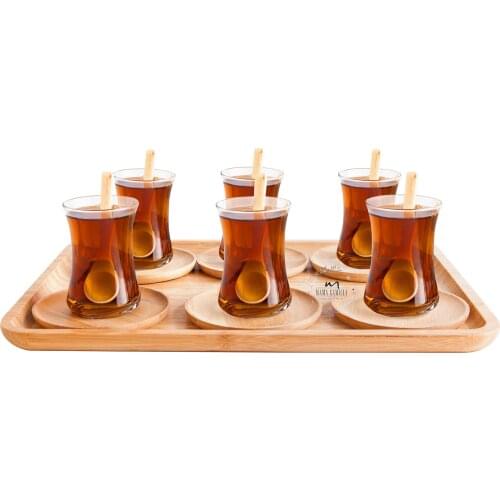 Bamboo 19 Piece Rectangular Tray Tea Set Tea Plate Cup Spoon For 6 People Traditional Turkish Tea Glass Set 37x28cm