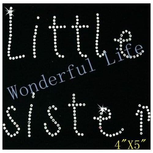 Free shipping 5pc/lot little sister hot fix rhinestones Iron on heat transfer design image in nice image