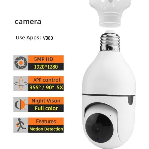 360 Rotate 1080P Wifi Auto Tracking Panoramic Camera Light Bulb Wireless PTZ IP Cam Remote Viewing Security E27 Bulb Interface