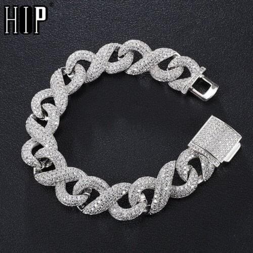 Hip Hop 16MM Iced Out Cuban Link Prong Chain Copper AAA+ Cubic Zirconia Stones Bracelet For Women Men Jewelry Box Buckle