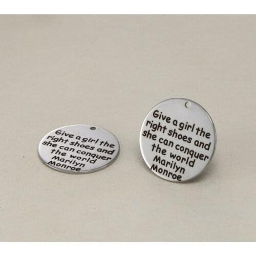 BULK 30 Stainless Steel Give A Girl The Right Shoes And She Can Conquer The World Charms Stamped Tag Pendant 25mm