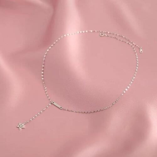 Tassel Letter Long Smile Face Star Rose Gold 925 Sterling Silver Clavicle Chain Necklace For Women Korean Fashion Jewelry