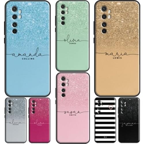 Personalised Initials Glitter Name For POCO X3 Pro M3 F2 F3 Case For Xiaomi Mi 11 Ultra 9T 10T Pro A3 Mi Note 10 Lite Cover