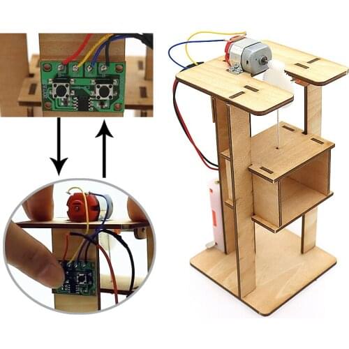 DIY Wooden Electric Lift Model Science Kits toys,Creative Handmade Elevator assembly Experiment STEM educational toys for kids