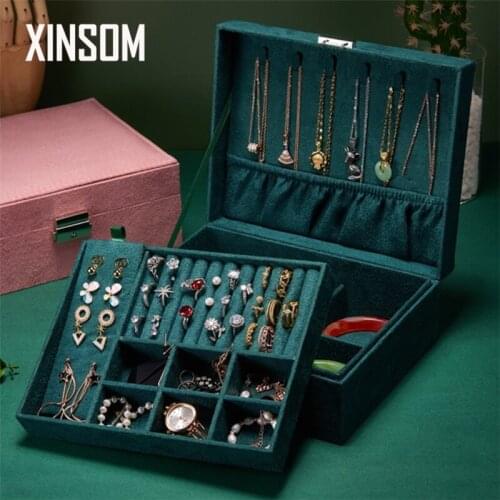 XINSOM Double Layers Casket Jewelry Box For Women High Capacity Necklace Earrings Rings Jewelry Packaging Display Box Girls Gift