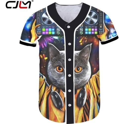 CJLM Mens Fashion Tshirt Summer Men/Womens 3d Print Music Cat Baseball Shirt Man Hip Hop Streetwear V Neck Casual Clothes
