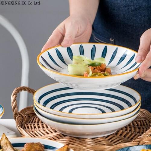 Creative Personality Ceramic Tableware 7-inch Bone China Round Plate Japanese Simple Deep Dish Soup Plate Household Tableware