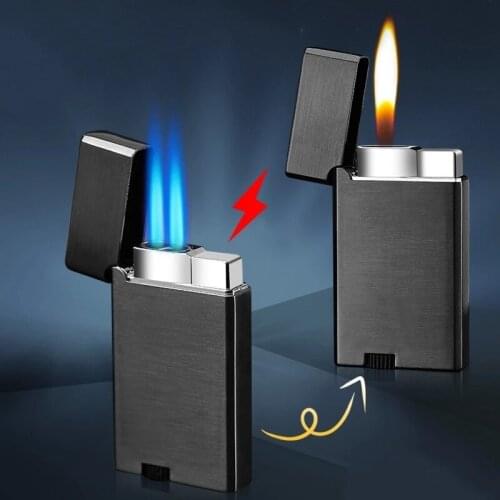 Creative Portable Metal Blue Flame Windproof Lighter Double Torch Open Flame Cigarette Lighter Cigar Butane Gas Lighter