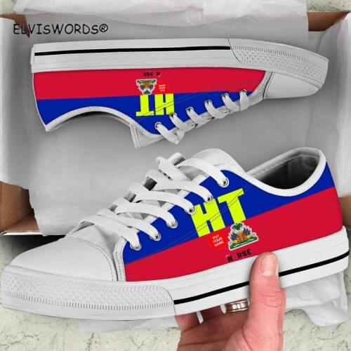 ELVISWORDS HT Haiti Flag with Nurse Name Design Casual Ladies Lace Up Sneakers Stylish Comfortable Vulcanized Shoes for Woman