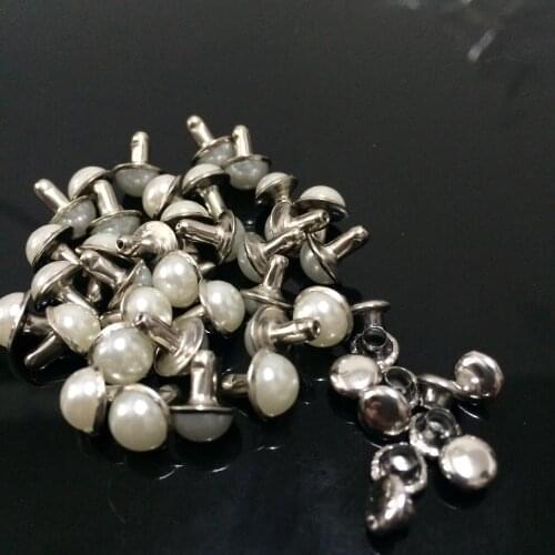 100PCS 6mm Round Silver Acrylic Pearl Rivets Leather Craft Punk Studs Fit DIY Making Belts Shoes Bag Bracelets Shipping Free
