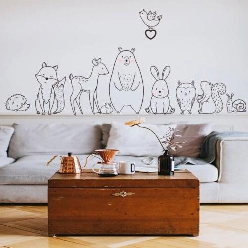 Cartoon Animal Wall Sticker Shy Bear Fox Baby Kids Room Creative Nursery Decals Adhesive Home Decor Wallpaper