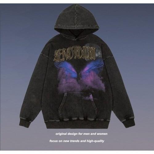 Mens Harajuku Hoodie Tie Dye Printed Sweatshirt Hip Hop Streetwear Super Dalian Hoodies Pullover 2021 Dark Retro Washed Hoodie