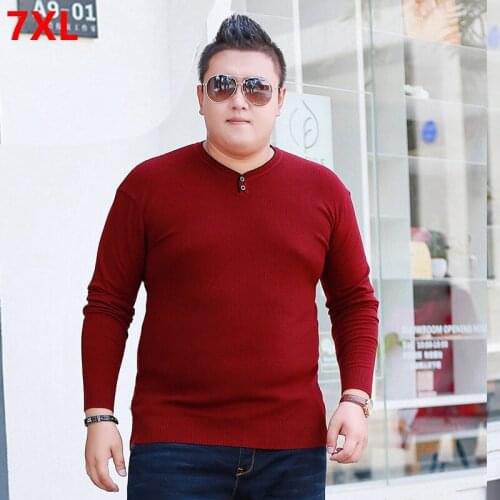 Big size man wearing sweater male large size solid color V-neck plus size sweater fat sweater thick 7XL 8XL large size