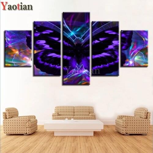 5 Pieces 5d DIY Diamond Painting Abstract purple butterfly Diamond Embroidery living room Decor nordic art mosaic painting