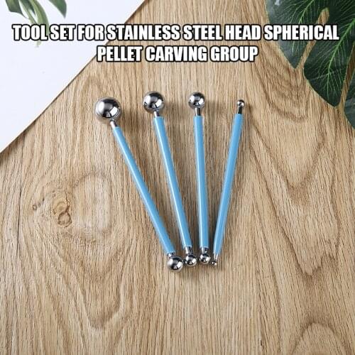 4PCS Carving Modeling DIY Tool Set Stainless Steel Fondant Cake Flower Decorating Ball Rod Clay Sculpting Pottery Tools