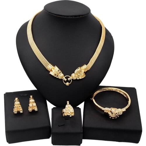 Yulaili Dubai Gold Necklace Earrings Bangle Ring Fashion Nigerian Wedding African Jewelry Sets Women Jewelery Set Wholesale