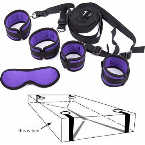 Under Bed BDSM Bondage Restraints System Sex Handcuffs & Ankle Cuffs & Eye Mask Erotic Accessories Set Sex Toys for Women Men