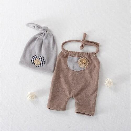 New Fashion Newborn Pants Cute Baby Hat and Romper Set Infant Clothes Boy Jumpersuit Newborn Hat Photography Props