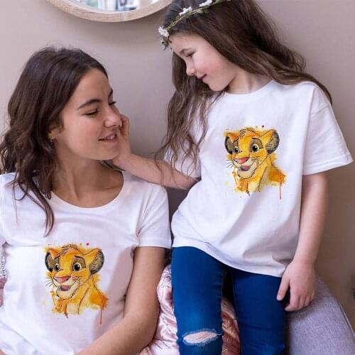 Disney Simba and Nala Aesthetic T-shirt Pretty Kids Summer Tops The Lion King Series Clothing Sets Matching Mother and Daughter