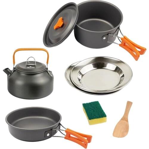 Camping Cookware Kit Outdoor Aluminum Cooking Set Water Kettle Pan Pot Travelling Hiking Picnic BBQ Tableware Equipment