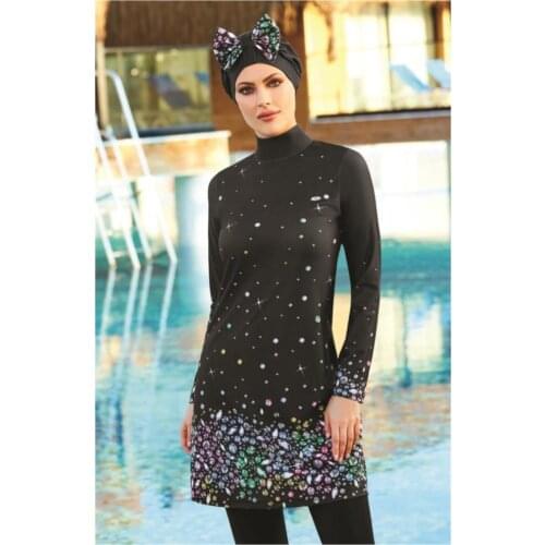 Zümrütt Glitter Full-Size Hijab Swimwear Turkish' Muslim Swimsuit Burkinis Modest Clothing Islamic Long Sleeves Hijab Full Cove