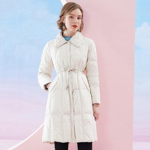Light White Duck Down Coat 2021 New Winter Women Chic Style Female Adjustable Waist Single Breasted Long Puffer Jackets Outwear