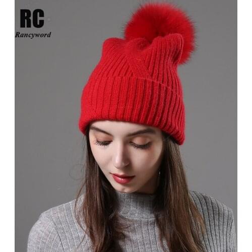 [Rancyword] Winter Hats For Women Wool Knitted Angora Hat Beanies Female Warm Rabbit Fur Skullies Beanie For Girl RC2053-3