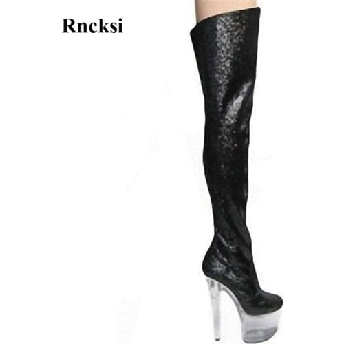 Rncksi New Womens Over The Knee Boots Sexy 17cm High Heels Boots Night Club Party Pole Dancing Shoes Girls Boots