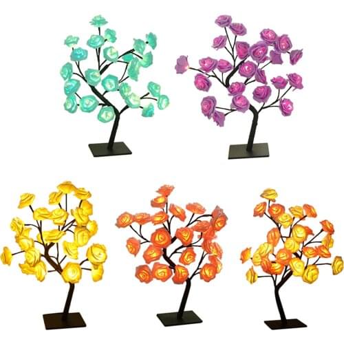 Detachable LED Simulation Rose Tree Table Lamp 4.5V Table Decor Light With 24 LED Lights ON/OFF Button Switch Mode Living Room