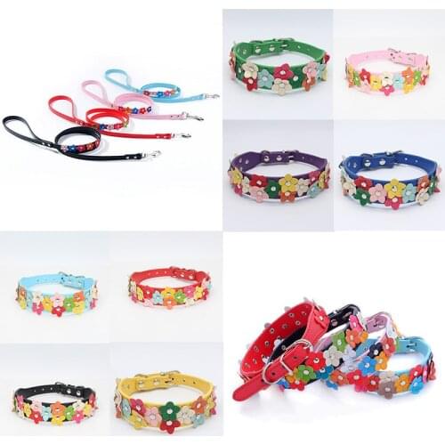 Dog Neck Strap Colorful Leather Double Row Flower Pet Collar Flower Cute Adjustable Artificial PU Fashion Pet Neck Ring Belt