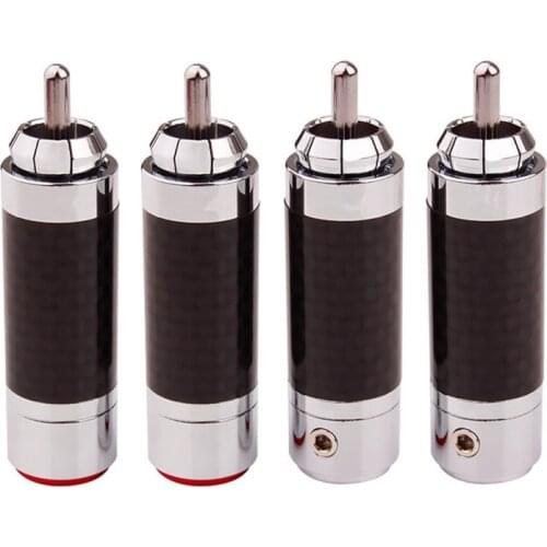 DIY RCA Connector Speaker Plug Male Rhodium Plated HiFi Audio Jack Carbon Fibre Copper RCA Connectors For Amplifier Red Silver