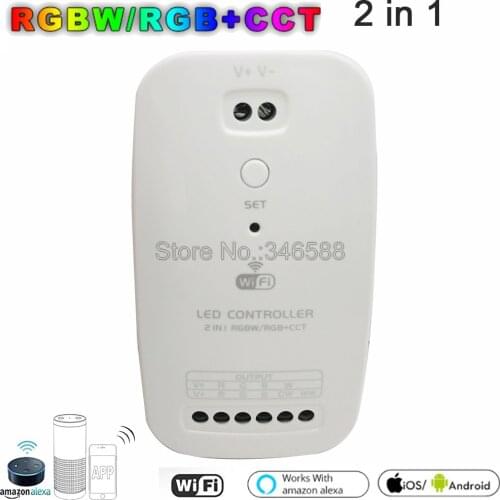 RGBW RGB+CCT WiFi LED Controller 2 in 1 DC9V-24V Smartphone LED Strip Controller APP Wifi combitible Amazon Echo Alexa Google